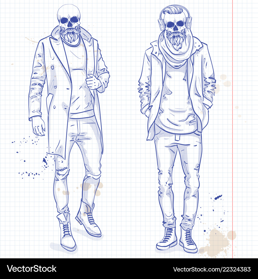 Set of two men with skull beard Vector Image