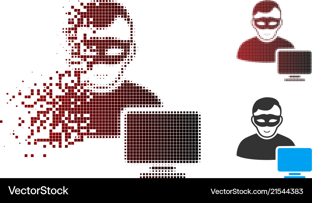Sparkle pixel halftone computer hacker icon Vector Image