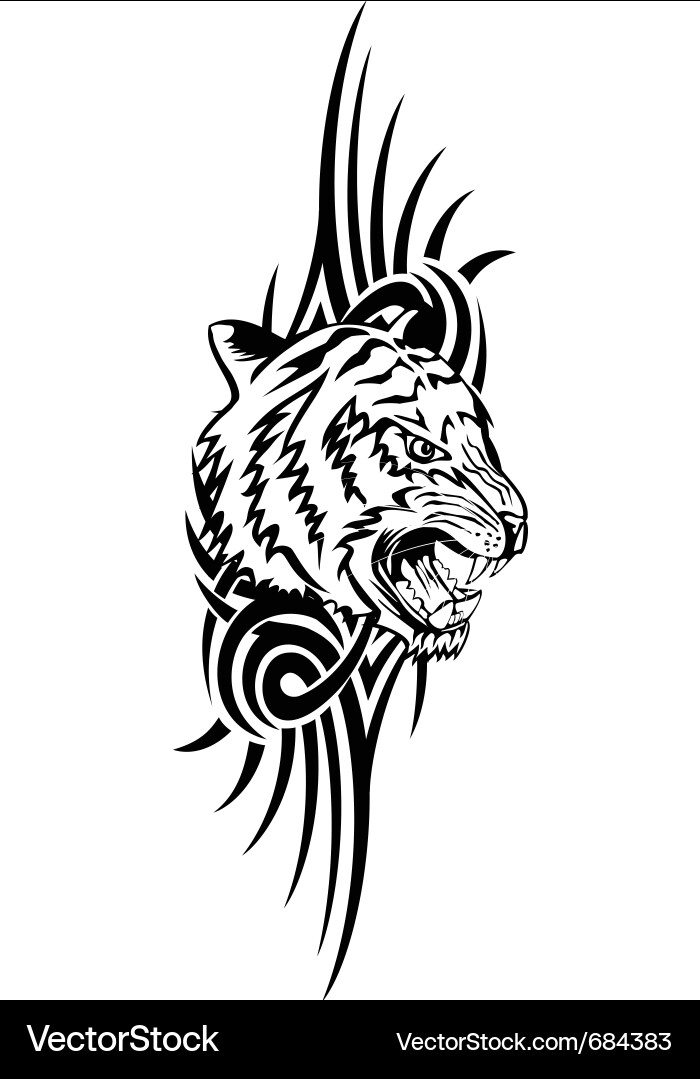 Tiger Head with Tribal Patterns vector image