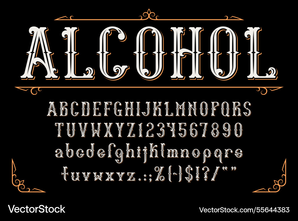 Western whiskey label font alphabet letters Western whiskey label font alphabet letters vector image
