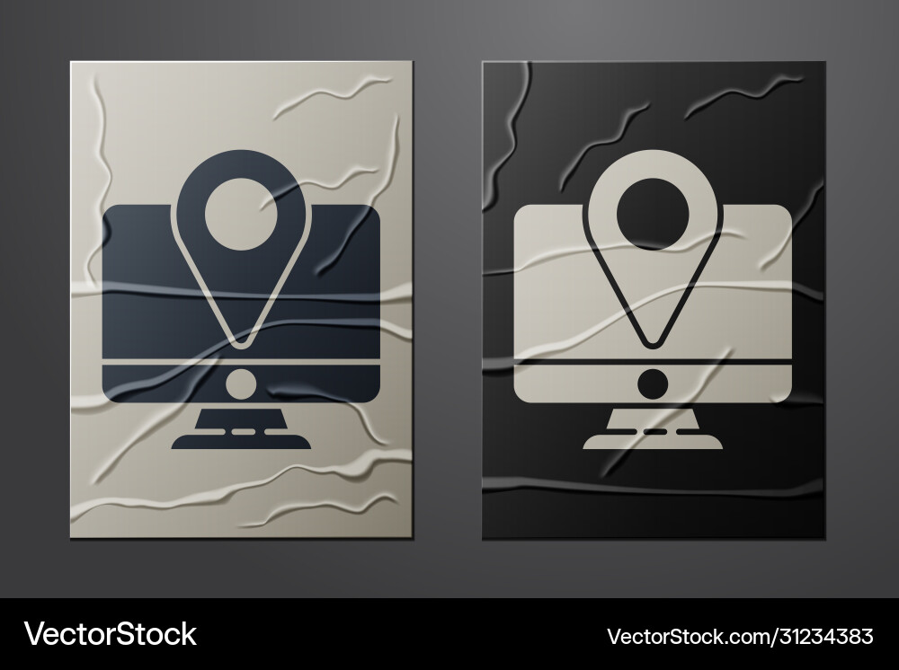 White computer monitor and folded map White computer monitor and folded map vector image