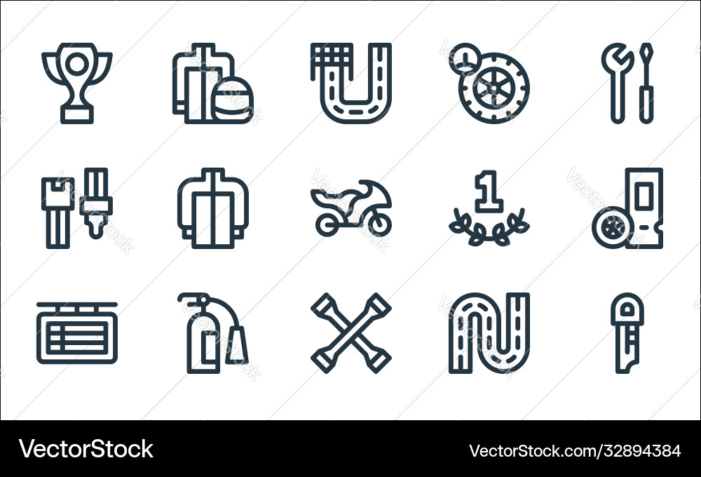 Auto racing line icons linear set quality Auto racing line icons linear set quality vector image