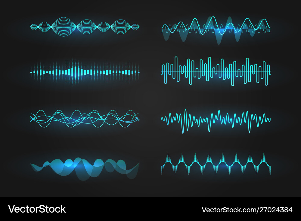 Equalizer waves on black background realistic set Equalizer waves on black background realistic set Vector Image