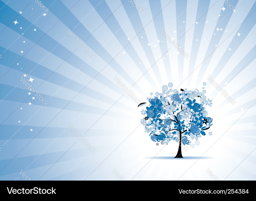 Floral Tree with Rays Vector Image