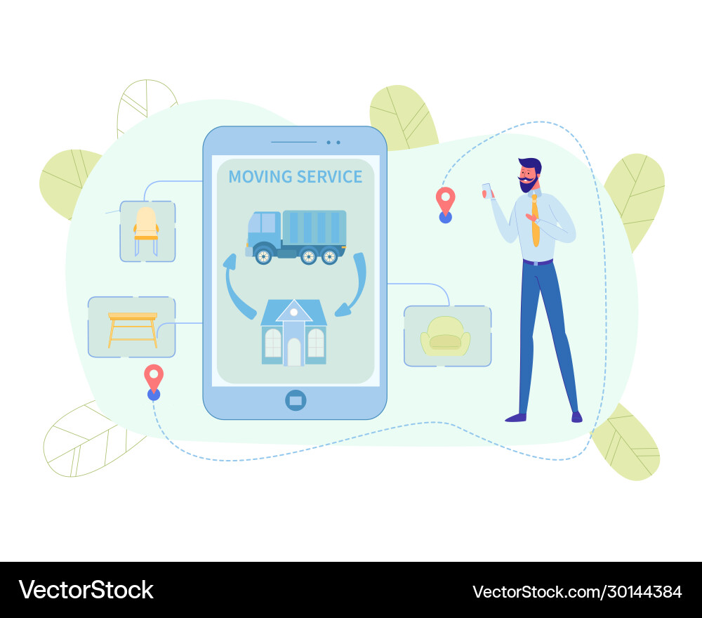 Guy is watching application move to another house Guy is watching application move to another house Vector Image