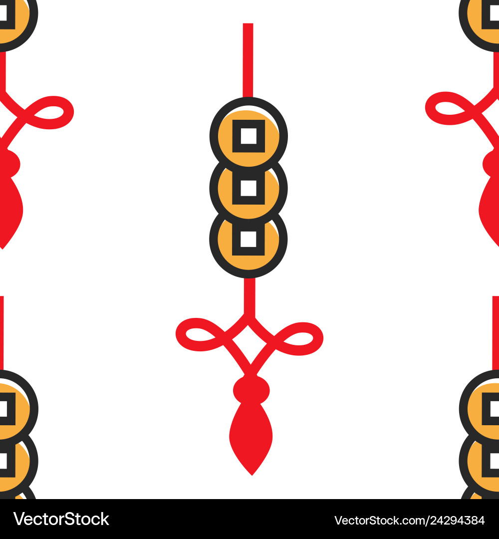 Lucky gold coins with hole and tassel seamless Vector Image