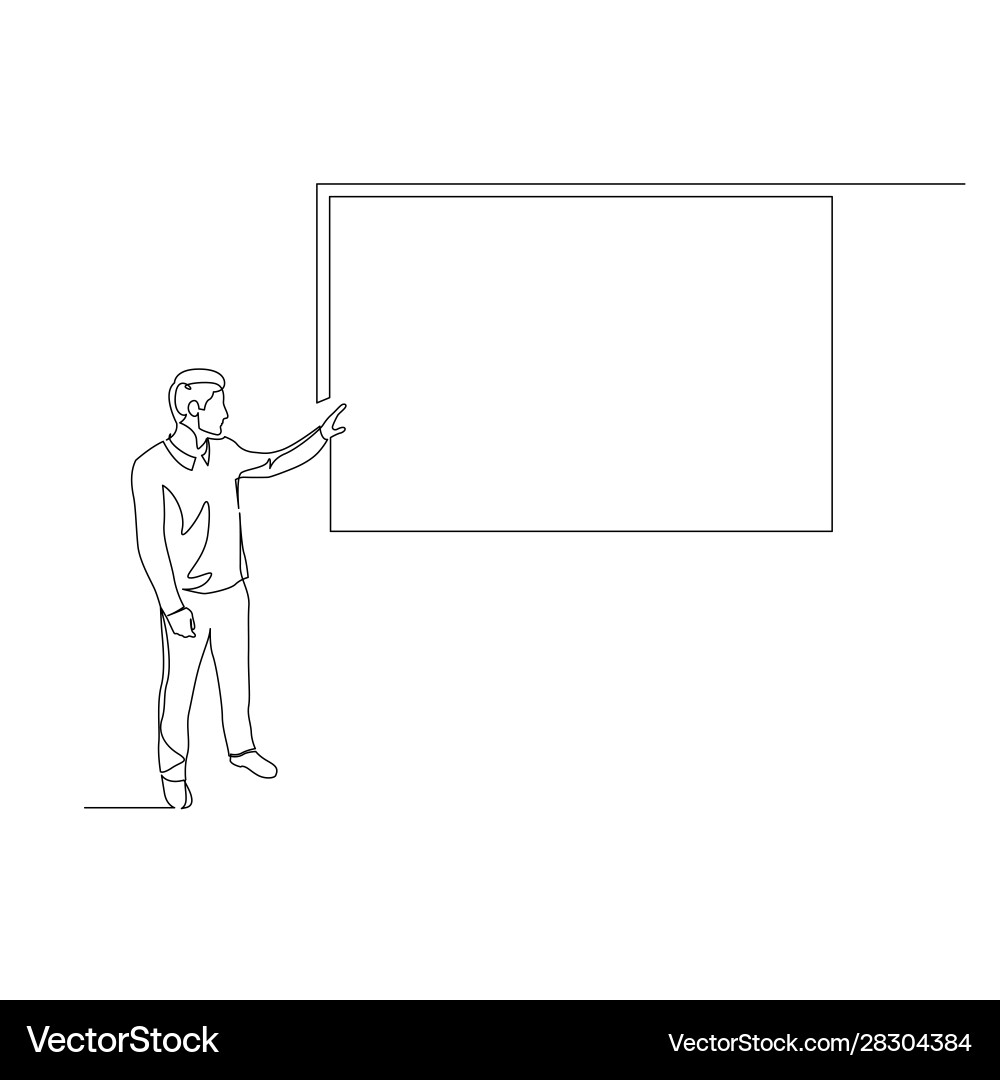 Man Pointing to Screen - One Line Art Vector Image