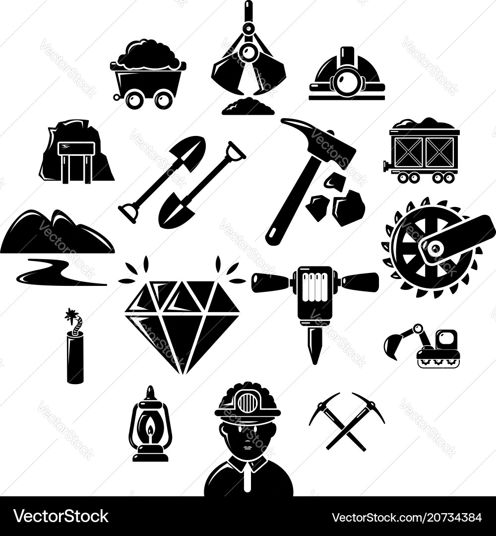 Mining Minerals Business-Icons setzen einfachen Stil Mining Minerals Business-Icons setzen einfachen Stil vektorbild