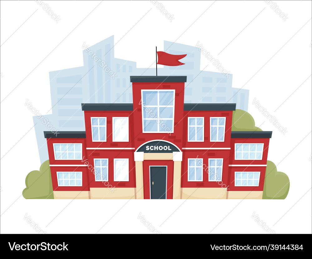 Modern school building in red color with trees Modern school building in red color with trees vector image