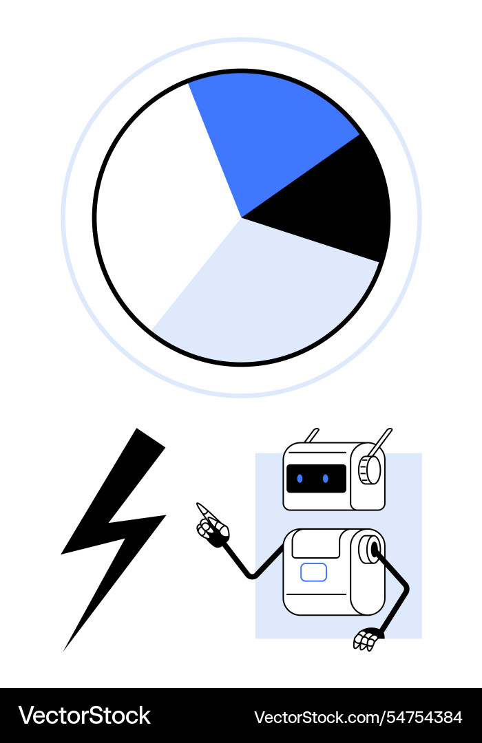 Pie chart with robot and lightning bolt Vector Image