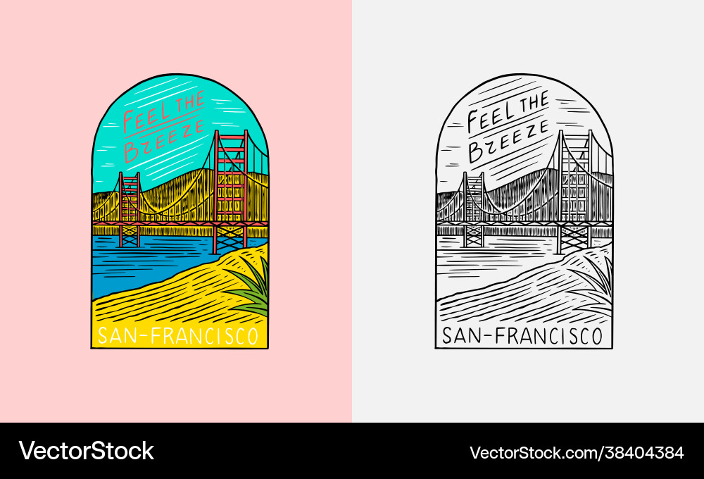 San francisco landscape emblem summer surf logo San francisco landscape emblem summer surf logo vector image