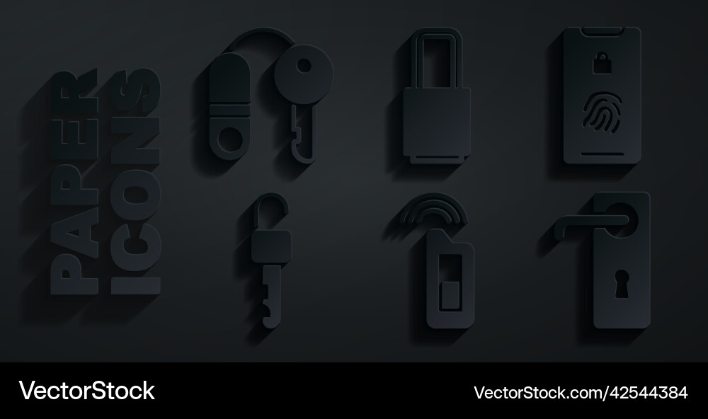 Set car key with remote mobile fingerprint scan Vector Image