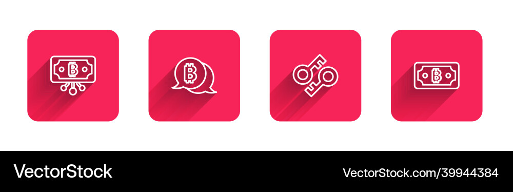 Set line bitcoin with circuit cryptocurrency vector image