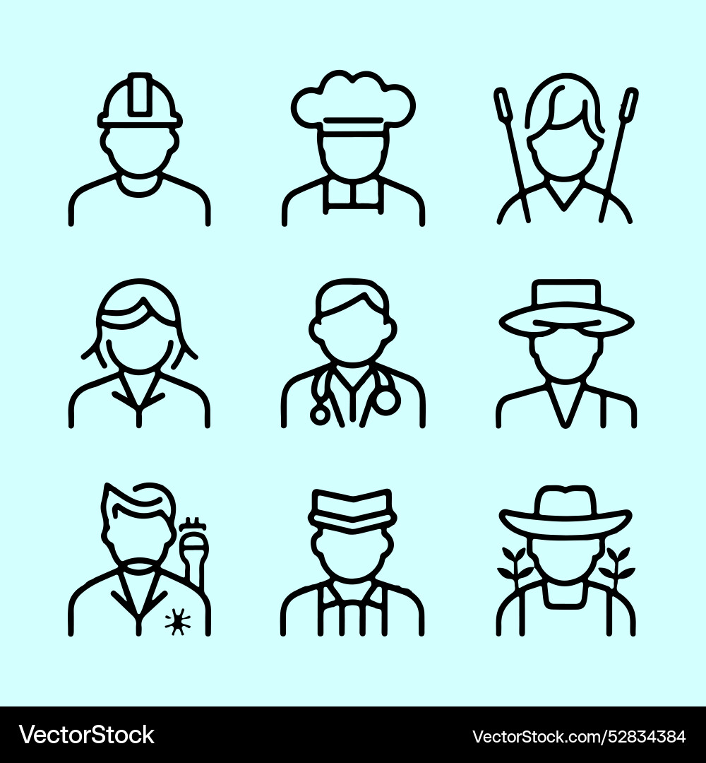 Set of professions icons in line style outline Vector Image