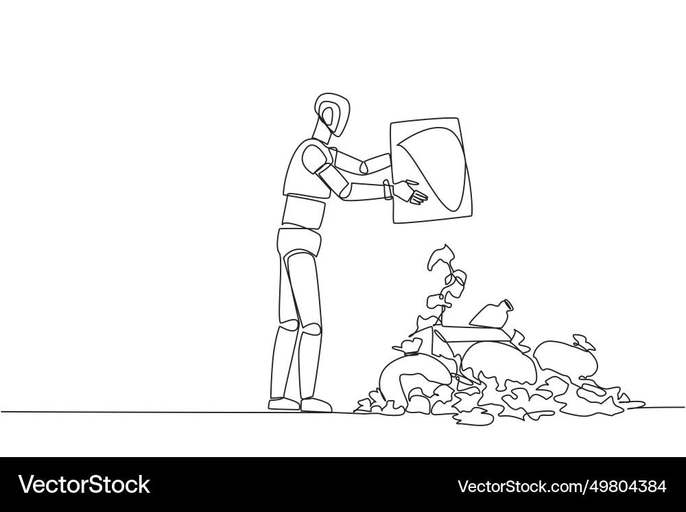 Single continuous line drawing robot throws Single continuous line drawing robot throws vector image