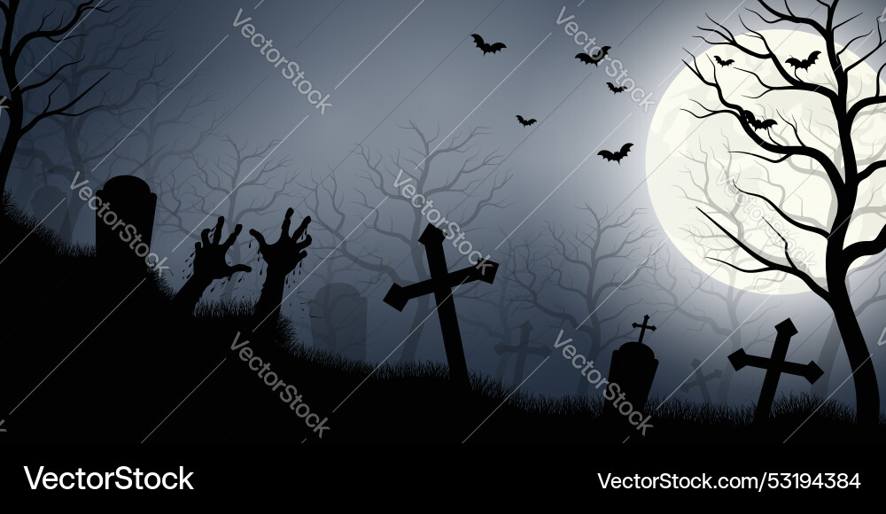 Spooky Halloween Cemetery Background vector image