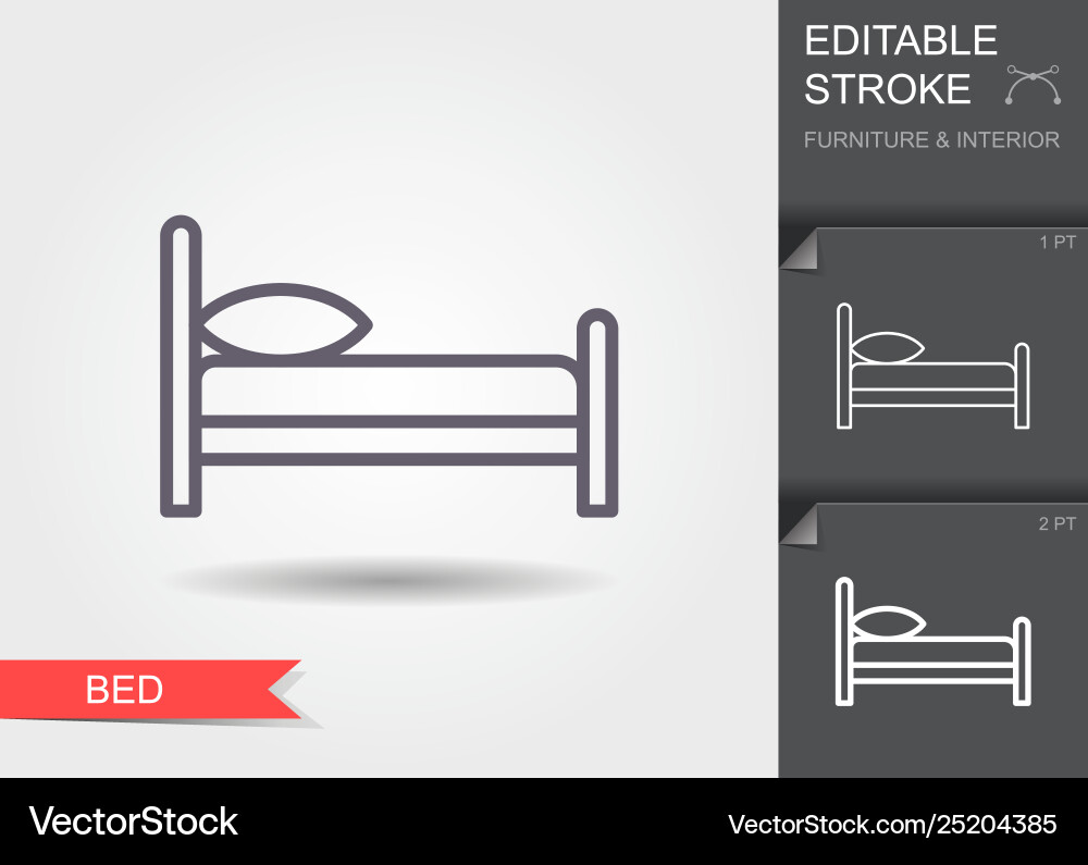 Bed line icon with editable stroke shadow Vector Image