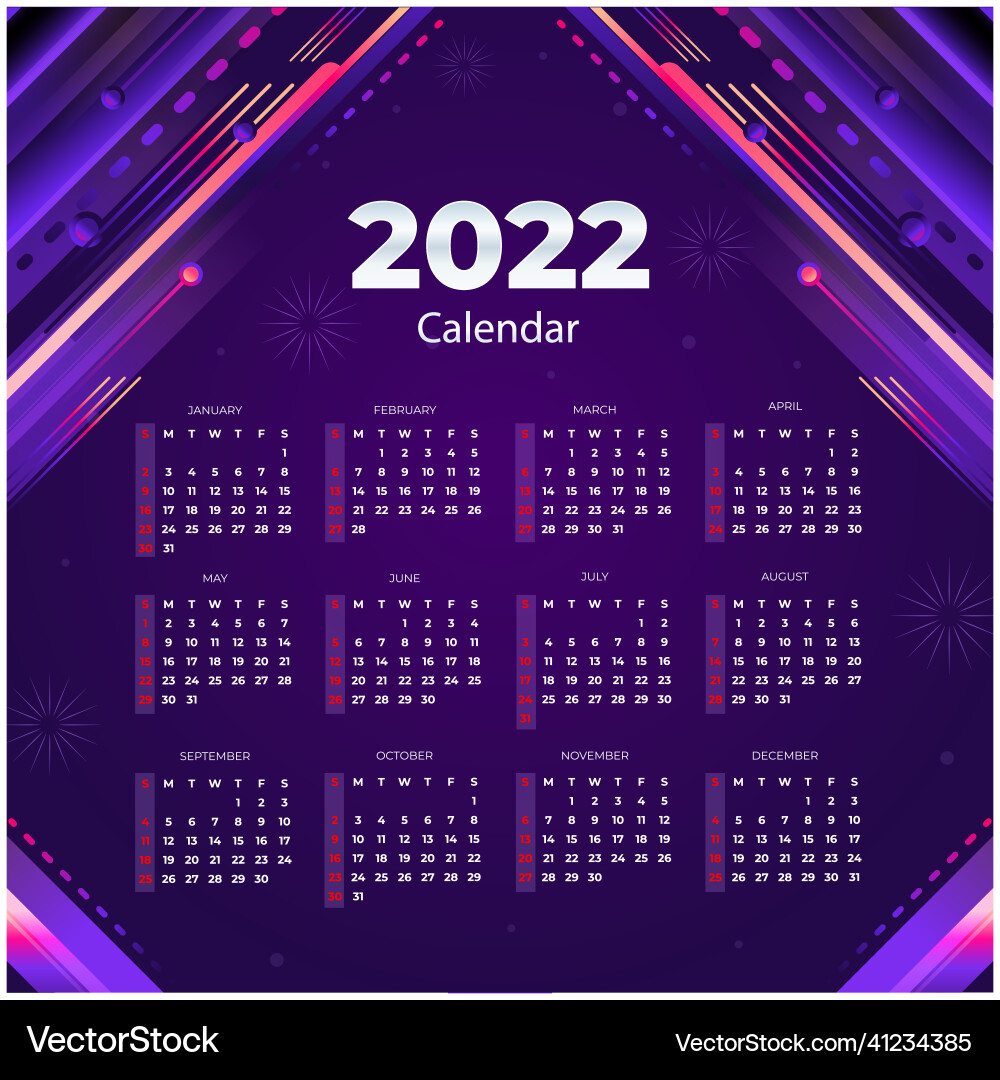 Gradient 2022 calendar template Vector Image