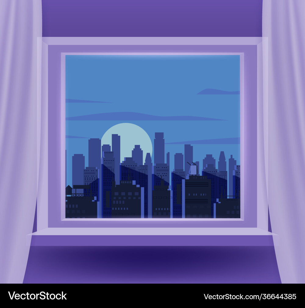 Open window interior home with a night cityscape Open window interior home with a night cityscape vector image