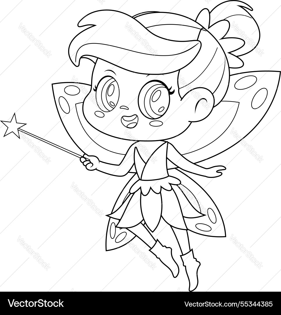 Outlined cute tooth fairy girl cartoon character Outlined cute tooth fairy girl cartoon character vector image