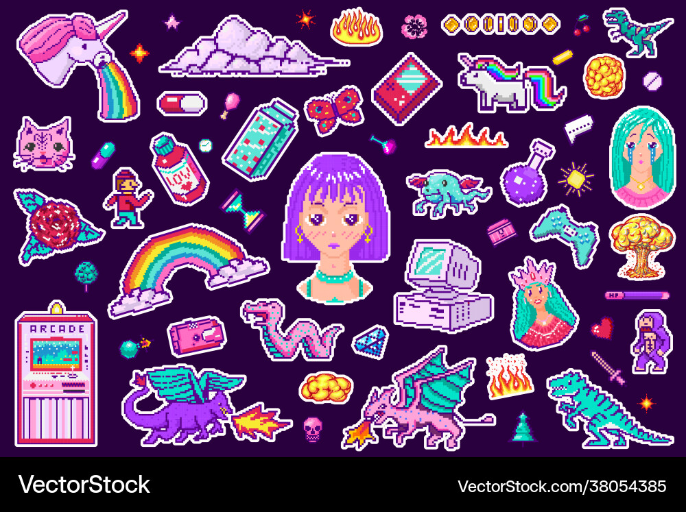 Pixel art 8 bit objects retro digital game assets Pixel art 8 bit objects retro digital game assets Vector Image