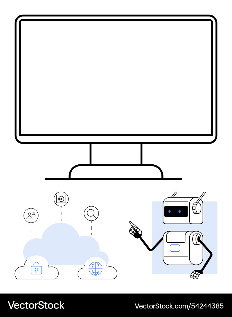 Robot pointing to cloud computing icons Robot pointing to cloud computing icons vector image