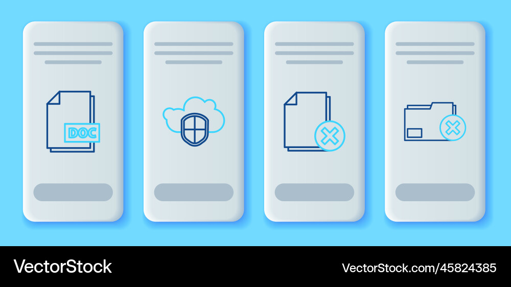 Set line cloud and shield delete file document Set line cloud and shield delete file document vector image