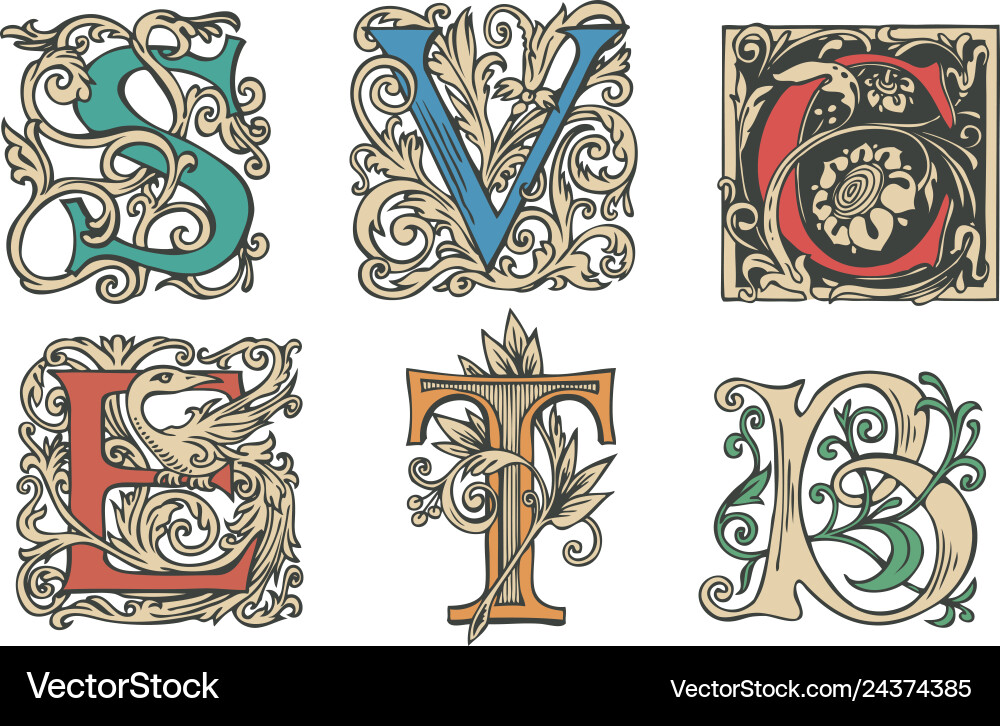 Set of decorative hand drawn initial letters vector image