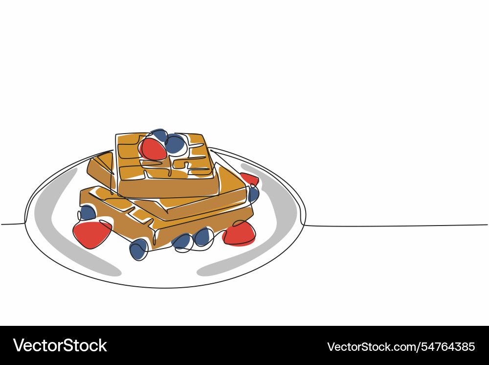 Single continuous line drawing waffles stack vector image