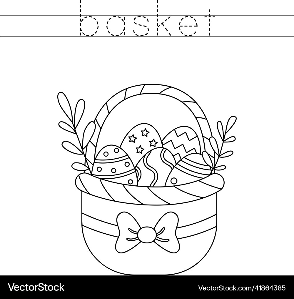 Trace the letters and color easter basket Vector Image