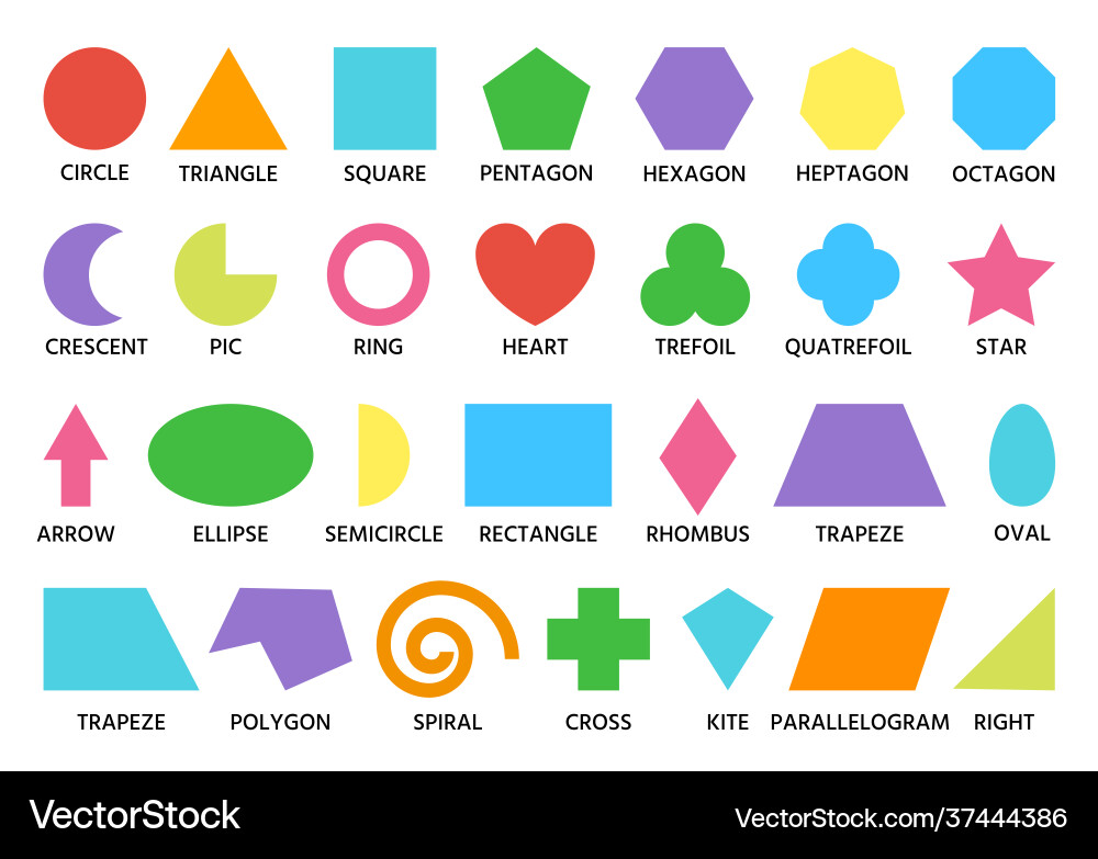 Geometric color figure shapes kid learn flat set Geometric color figure shapes kid learn flat set vector image