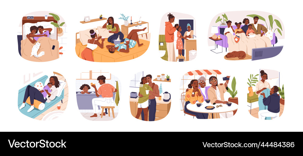 Happy black people lifestyle scenes set african Happy black people lifestyle scenes set african vector image