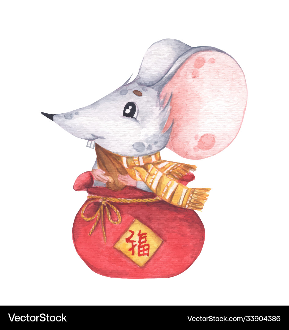 Little mouse sitting in a small red bag Little mouse sitting in a small red bag vector image