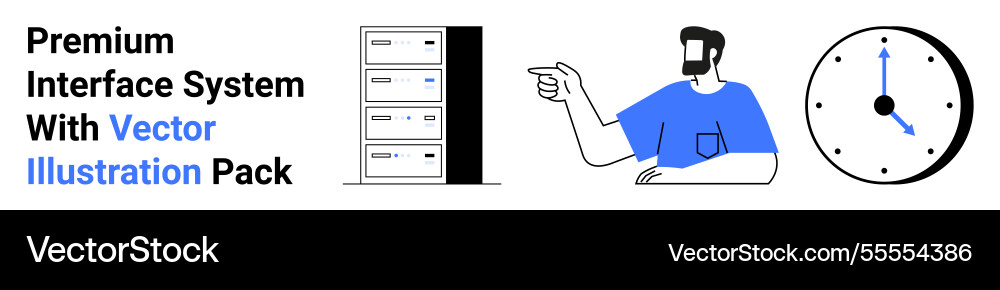Man pointing at server stack with clock Vector Image