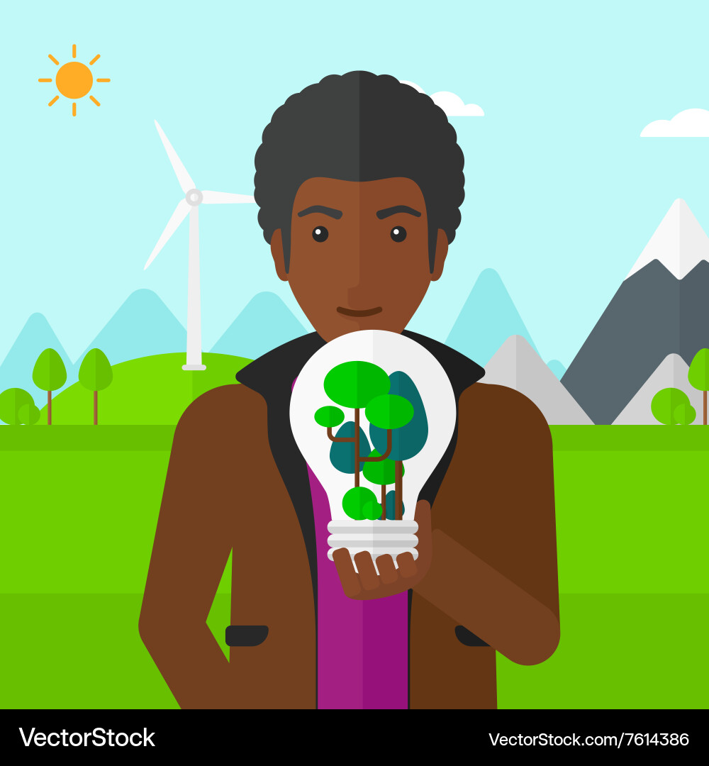 Man with lightbulb and trees inside vector image