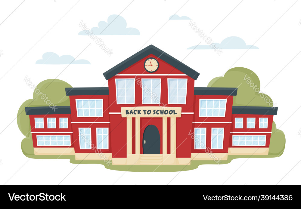Modern school building in red color with trees Modern school building in red color with trees vector image