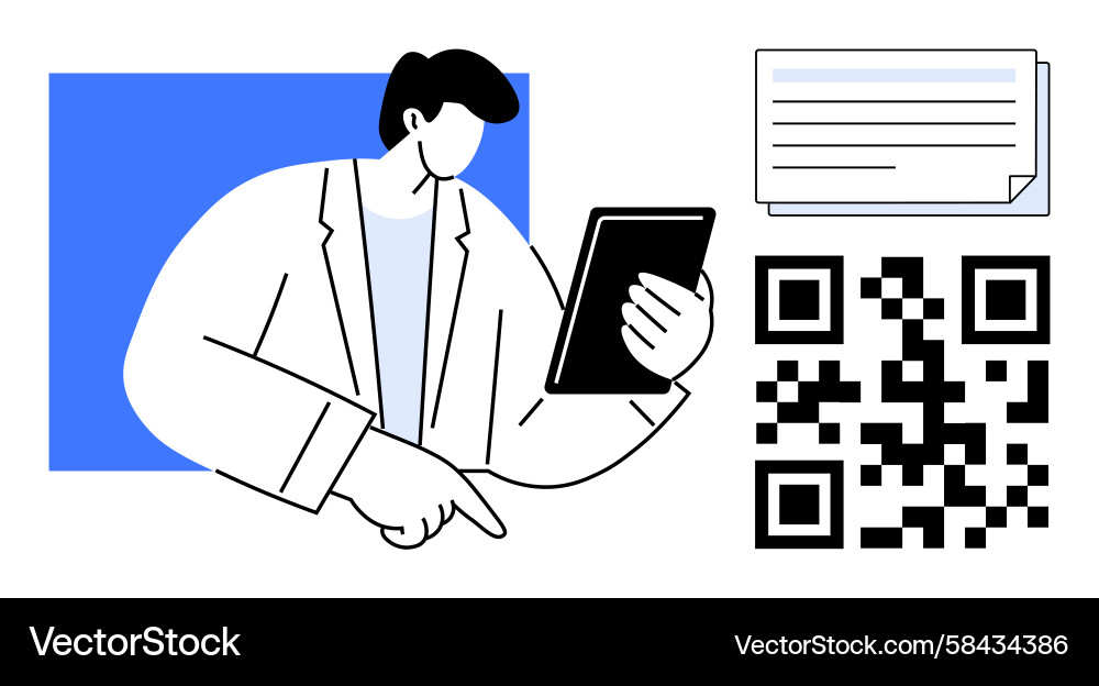 Tablet QR Code Scan Vector Image