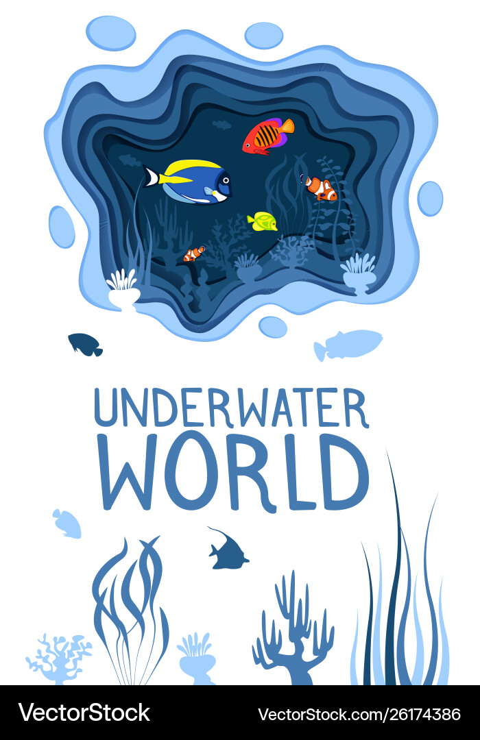 Underwater world design with coral reef fishes Underwater world design with coral reef fishes vector image