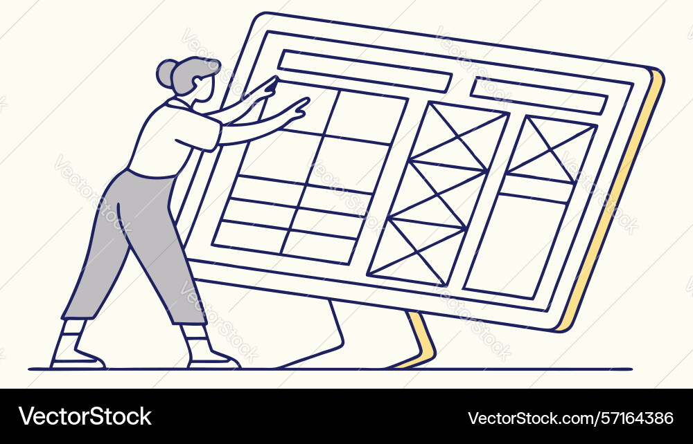 Web designer crafting user interface layout vector image