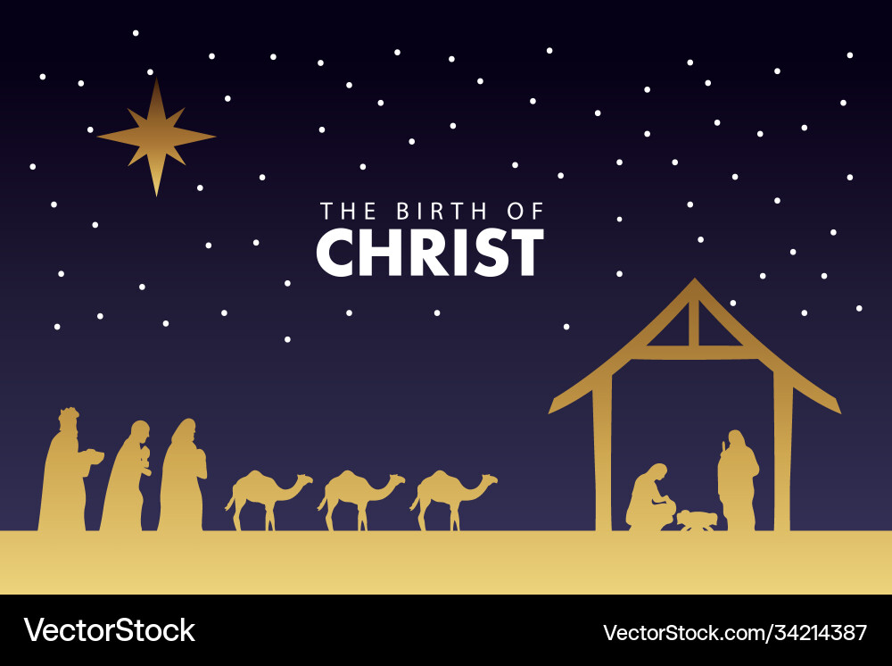 Happy merry christmas manger scene with golden Happy merry christmas manger scene with golden vector image