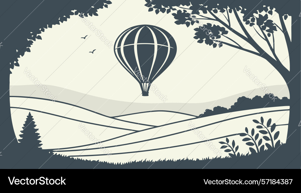 Minimalist landscape with fields and distant tree Vector Image