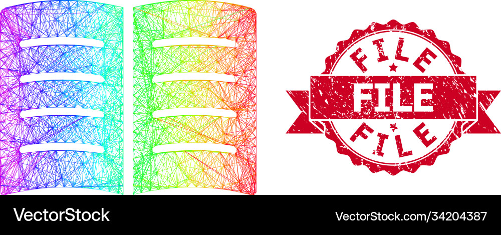 Scratched file seal and rainbow net open book Scratched file seal and rainbow net open book vector image