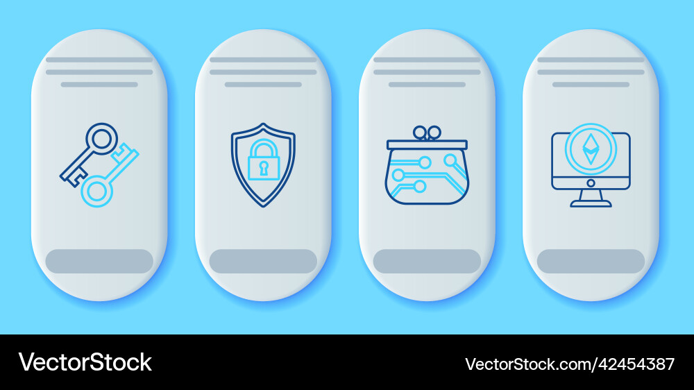 Set line shield security with lock cryptocurrency Set line shield security with lock cryptocurrency vector image