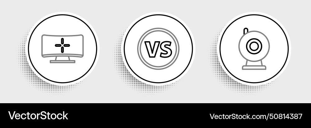 Set line web camera computer monitor and vs Set line web camera computer monitor and vs Vector Image