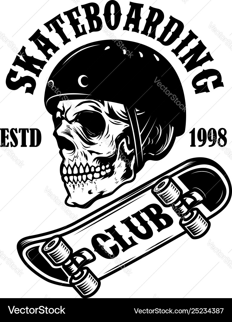 Skull Skate Club Emblem Vector Image