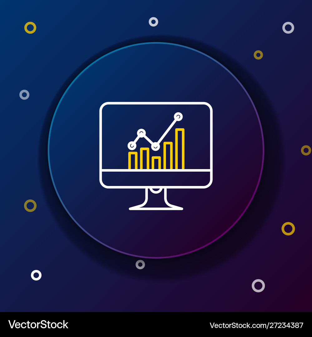 White and yellow line computer monitor with graph vector image