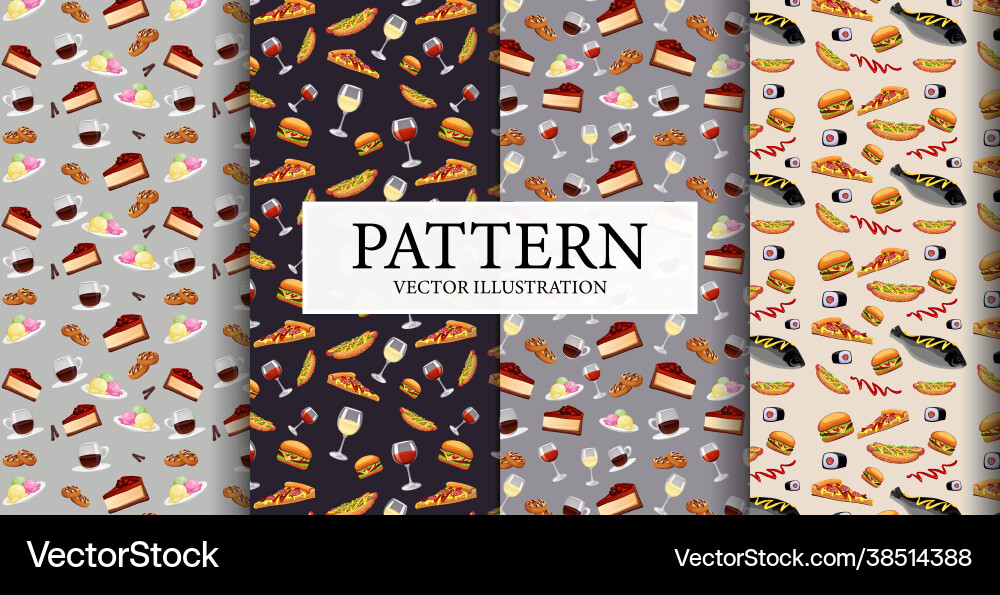 Assembly seamless patterns different food from Assembly seamless patterns different food from vector image