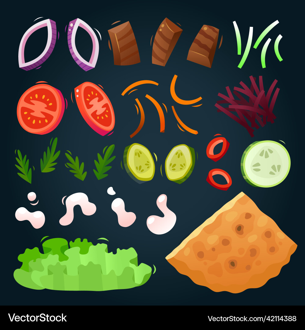 Elements and ingredients to create your own gyros Elements and ingredients to create your own gyros Vector Image