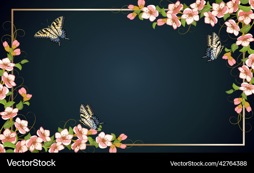 Gradient background with frame and flowers Vector Image