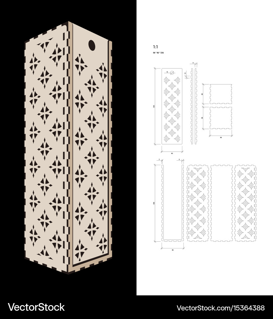 Laser Cut Geometric Wine Box Template Vector Image